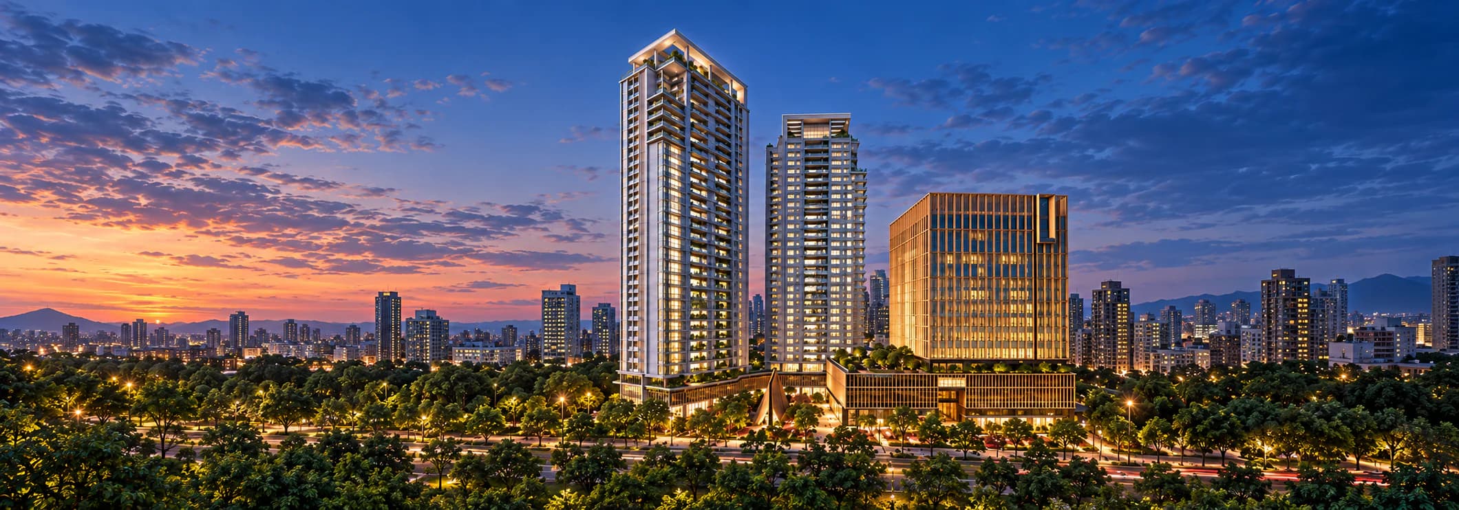 Hai tòa tháp CMP Midtown tại Đài Trung lúc hoàng hôn